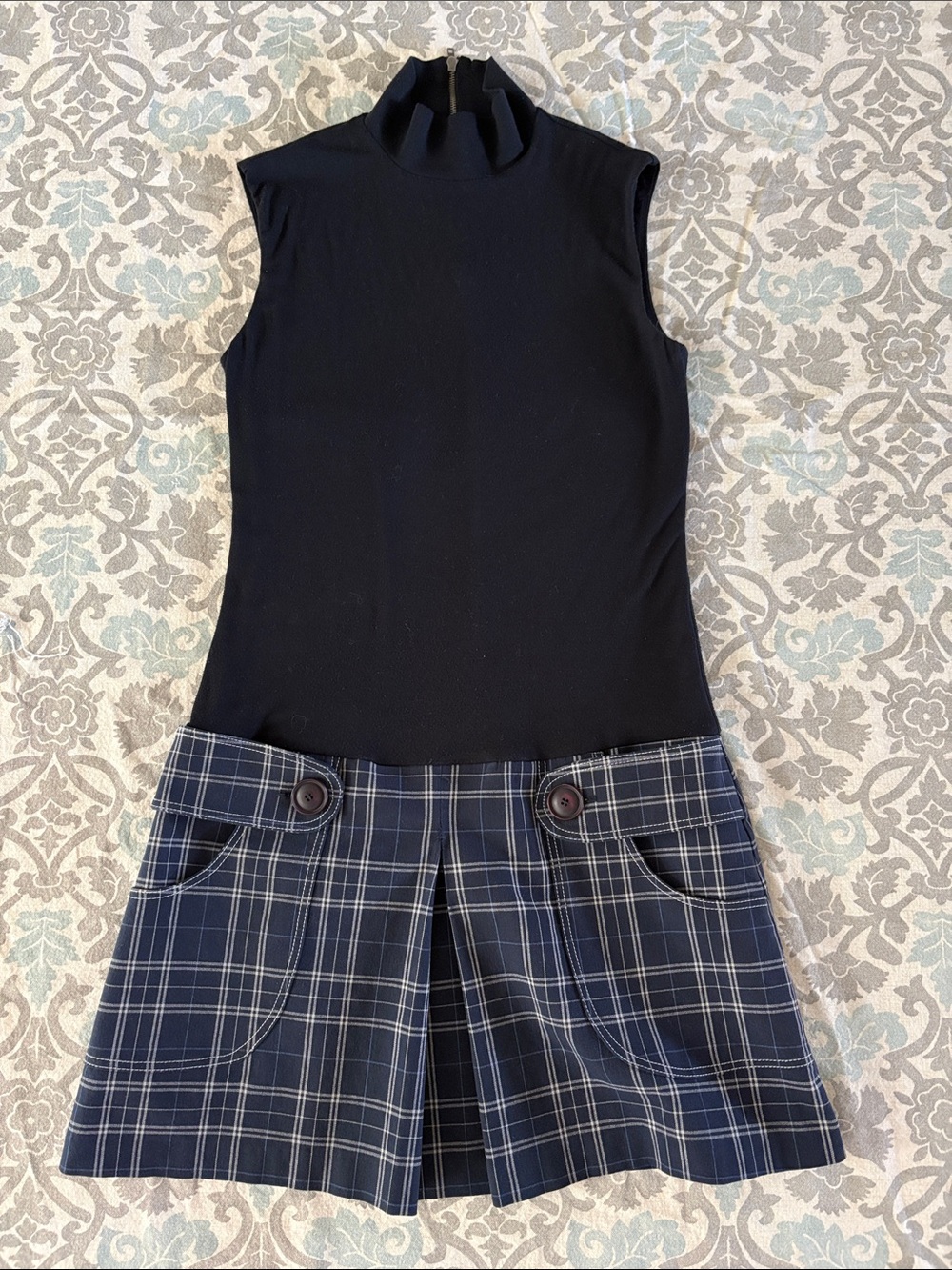 Bailey 44 Black Sleeveless Top with Navy Plaid Mini Skirt